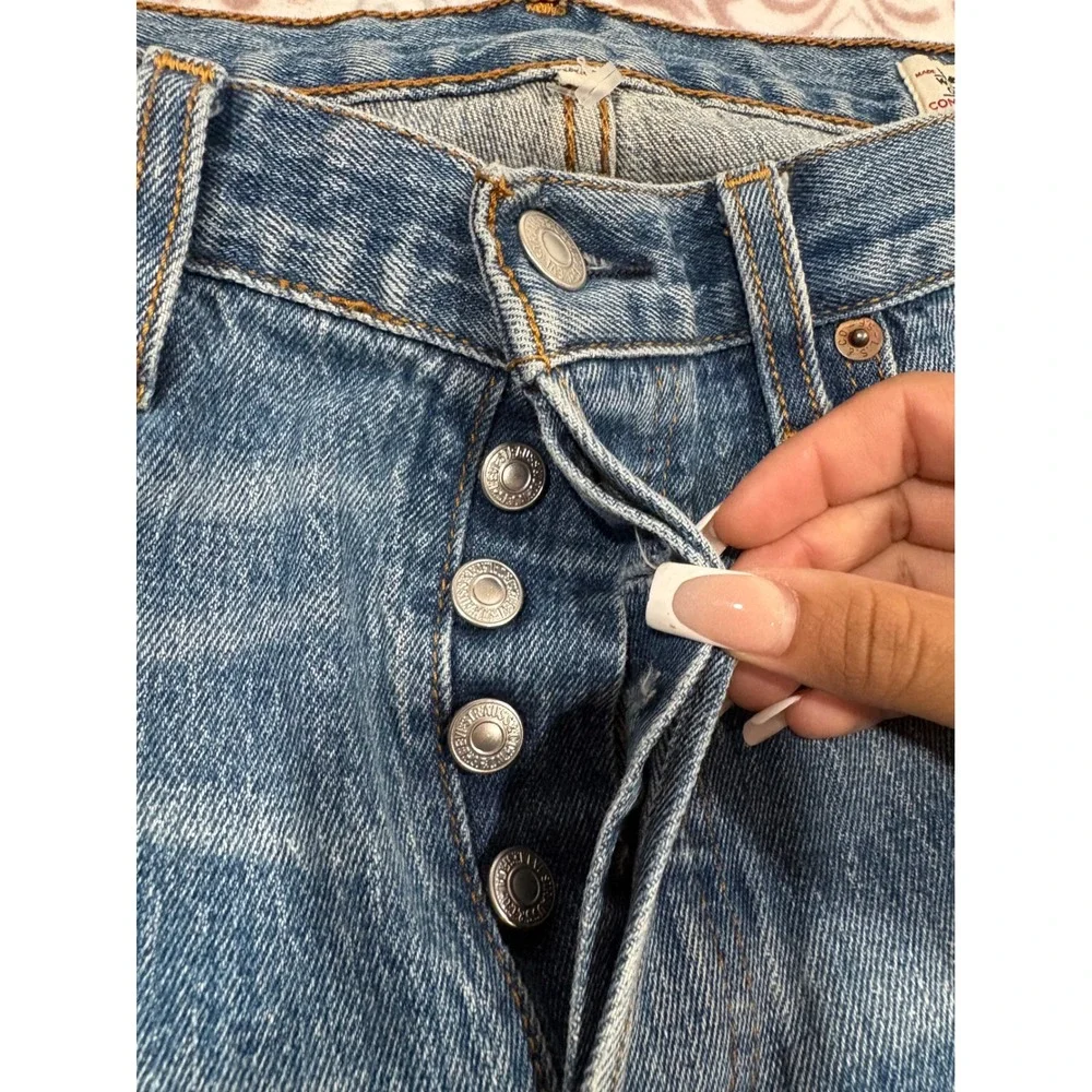 Levis 501 White Oak Cone Denim Jeans Blue Button Fly Raw Hem Mens 31 x 28